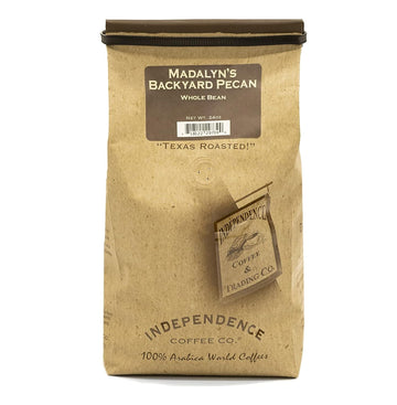 Independence Coffee Co. Madalyn's Backyard Pecan Flavored Mellow Body, Light Roast Whole Bean Coffee Bag
