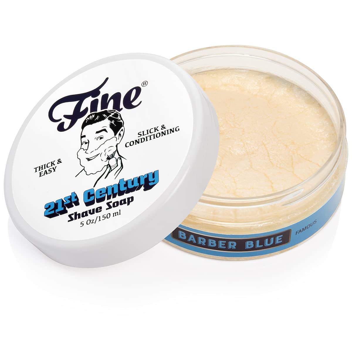 Mr. Fine 21C Men’s Shaving Soap, Builds Thick & Easy Lather, Protects From Razor Burn & Irritation, No Artificial Colors, Made In Italy, 5. (150), Barber Blue