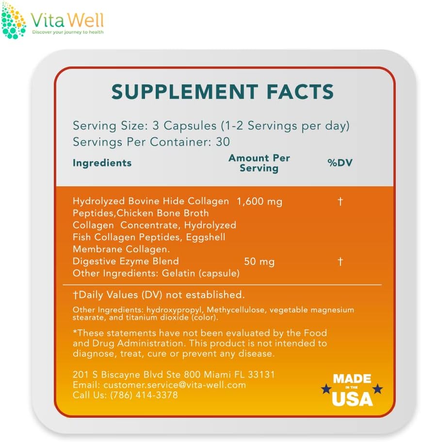 Vitawell Multi Collagen(Type I,II,III, V & X) 90 Capsules, Keto Friend