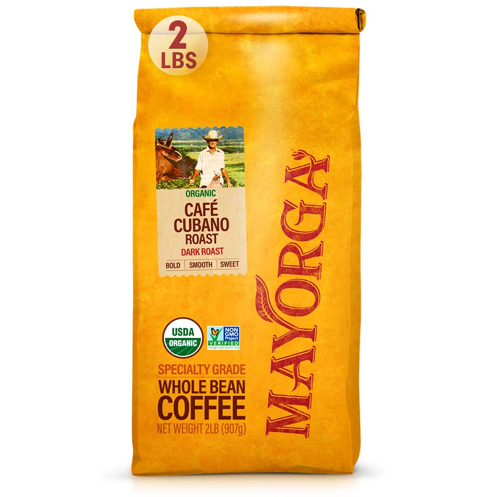 Mayorga Organics Café Cubano, Dark Roast Whole Bean Coffee Bag, Specialty-Grade, 100% USDA Organic, Non-GMO Verified, Direct Trade, Kosher