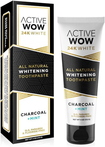 Active Wow Activated Charcoal Toothpaste - Teeth Whitening Formula with Organic Coconut Oil & Xylitol (Charcoal Whitening)