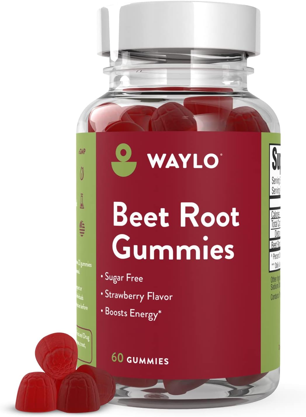 Waylo Sugar Free Chewable Beet Root Gummy - Nitric Oxide Supplement Beetroot - Sugar Free Energy Supplements Made in USA