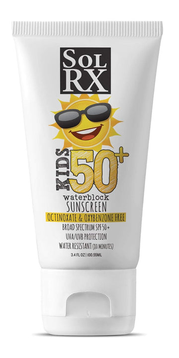 SolRX KID's SPORT Sunscreen SPF 50+ Oxybenzone Free Sunscreen, Reef Safe Sunscreen for Face and Body, Won't Run Into Eyes