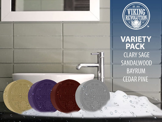 Viking Revolution Shaving Soap for Men - Shave Soap for Use with Shaving Brush and Bowl for Smoothest Wet Shave, Shaving Soap Puck - 4 Pack Variety, Each Pack 2.5
