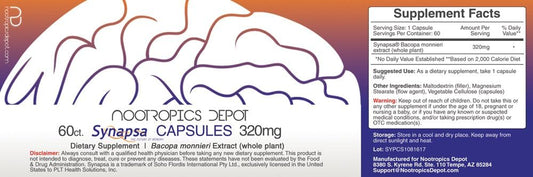 Synapsa Bacopa Monnieri Capsules | 320mg | 60 Count | Whole Plant Extr