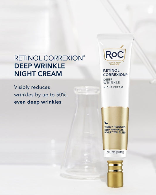 RoC Retinol Correxion Deep Wrinkle Anti-Aging Night Cream, Daily Face Moisturizer with Shea Butter, Glycolic Acid and Squalane, Skin Care Treatment, Mini 0.5