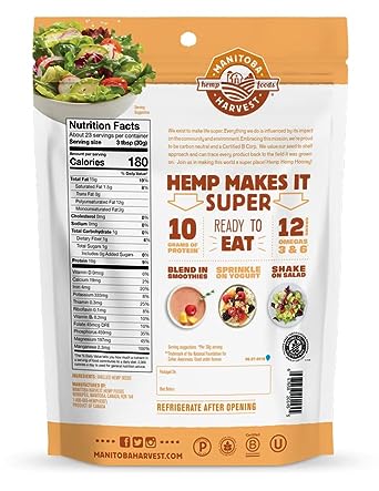 Hemp Seeds, 10g Plant Based Protein and 12g Omega 3 & 6 per Serving | Perfect for smoothies, yogurt & salad | Non-GMO, Vegan, Keto, Paleo, Gluten Free | Manitoba Harvest