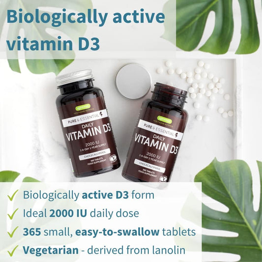 Pure & Essential Daily Vegetarian Vitamin D3 2000iu, Cholecalciferol,