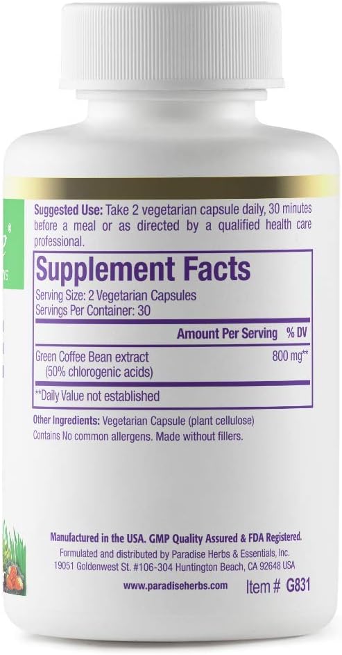 Paradise Herbs Green Coffee Bean, Vegan, Gluten Free, Non GMO, Active