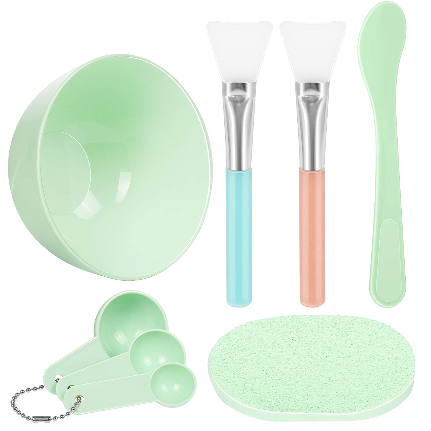 Teenitor Facial Mask Mixing Bowl Set, DIY Facemask Mixing Tool Kit with Silicon Face Mask Brush Facial Mask Bowl Stick Spatula Gauges Puff, Pack of 8, Green