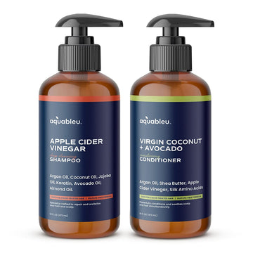 Apple Cider Vinegar Shampoo and Virgin Coconut & Avocado Conditioner Set - Clarifying and Restorative For Scalp While Deeply Nourishing Ends - Sulfate Free - Safe For Color Treated Hair - 16