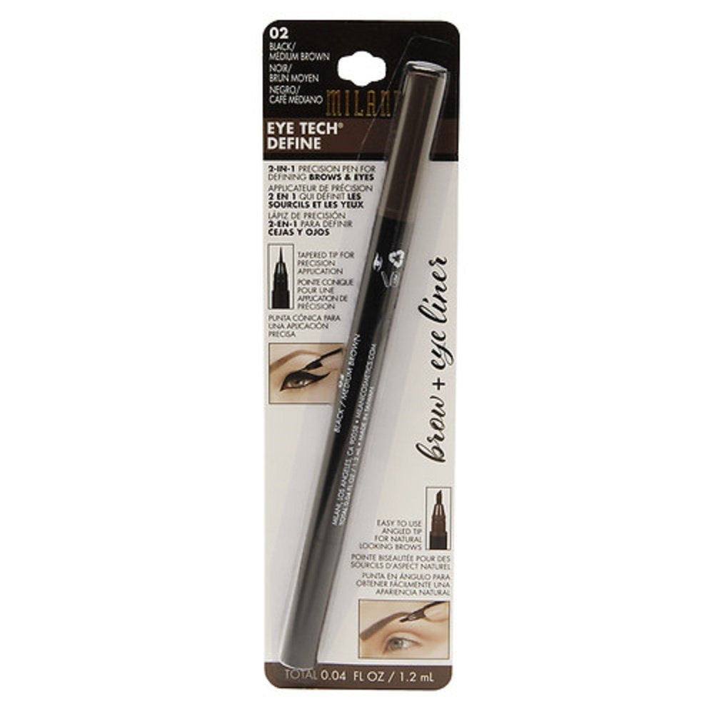 Milani Eye Tech Define - 2-in-1 Brow + Eyeliner Felt-tip Pen, Medium Brown/Black, 0.04 uid