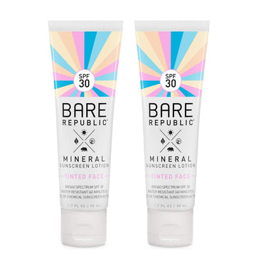 Bare Republic Tinted Mineral Sunscreen SPF 30 Sunblock Face Lotion, Sheer and Non-Greasy Finish, 1.7  , 2 Pack