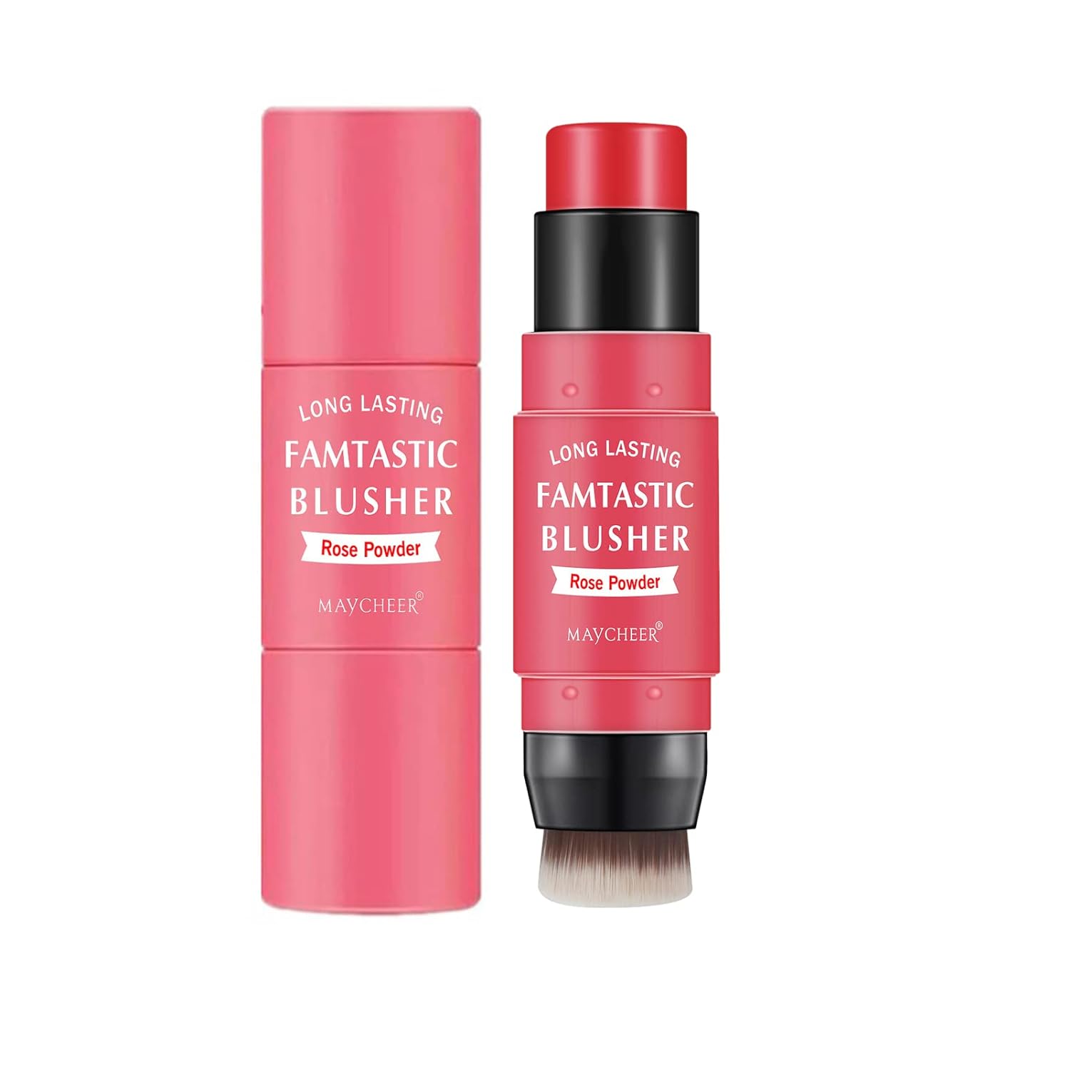 CkFyahp Cream Blush Stick with Brush, 3 in 1 Makeup Stick for Cheeks, Lips and Eyes Lightweight Cheek Makeup Stick for Mature Skin, Long Lasting, Face Blush Cream Rose Pink