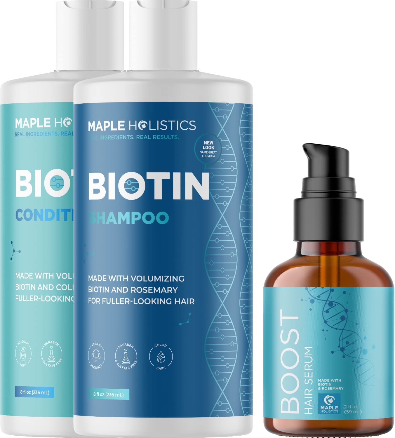 Hair Thickening Products for Women and Men - Sulfate Free Hair Thickening Shampoo and Biotin Hair Growth Conditioner plus Biotin Hair Growth Serum featuring Castor and Rosemary Oil for Hair Growth