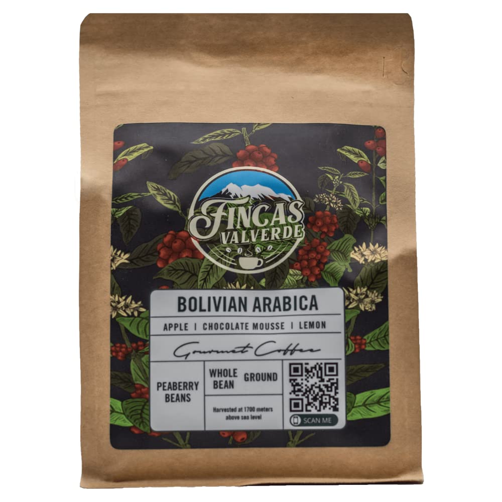 FINCAS VALVERDE - Medium Roast Coffee Peaberry Ground Bolivian Specialty Coffee - For Brewed, Drip, French Press, Cold Brew Coffee. With Tasting Notes of Apple, Chocolate Mousse and Lemon