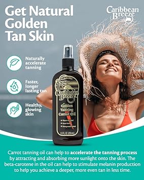 Caribbean Breeze Ultimate Carrot Tanning Oil Outdoor, Tanning Oil Spray with Coconut Oil, Aloe Extracts, Rich in Anti-Oxidants, Moisturizes the Skin and Anti-Aging Properties, 8.5  (250 ml)