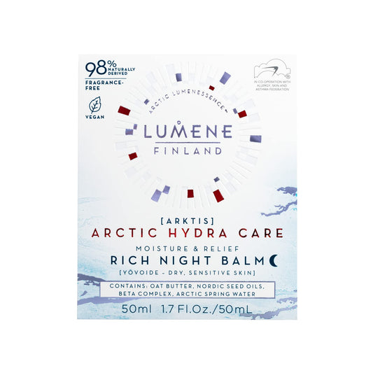 Lumene Arctic Hydra Care Moisture Relief Rich Night Balm - Face Balm Moisturizer for Dry Skin - Night Cream Hydrating Rescue Balm with Nordic Oat Butter, Bilberry, Oat Oils + Ceramides (50)