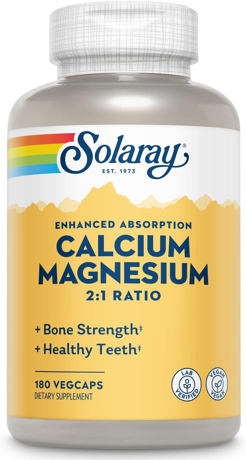 Solaray Calcium and Magnesium AAC Capsules, 180 Count (Packaging May Vary)