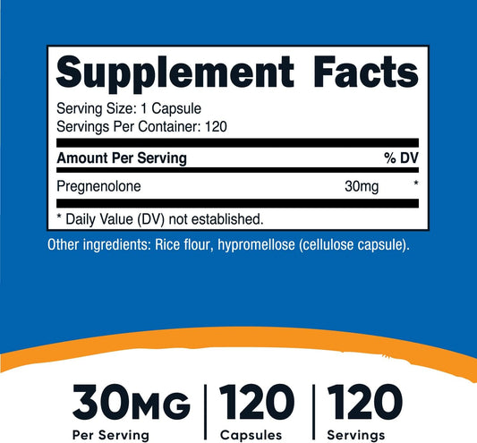 Nutricost Pregnenolone 30mg, 120 Capsules - Non-GMO, Gluten Free, Vegetarian Capsules