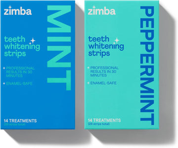 Zimba Teeth Whitening Strips for Teeth Sensitive, White Strips for Teeth Whitening, Teeth Whitener Stain Remover 28 White Strips Included Per Pack, 2 Pack (14 Day Treatment), Mint and Peppermint