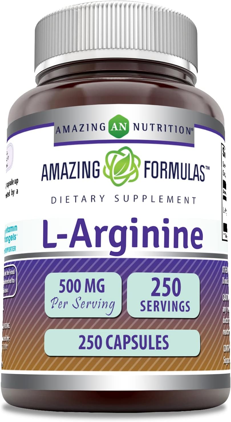 Amazing Formulas L-Arginine 500mg 250 Capsules Supplement | Best Amino