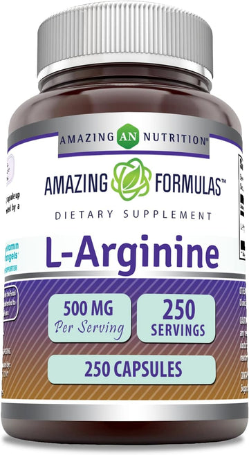 Amazing Formulas L-Arginine 500mg 250 Capsules Supplement | Best Amino