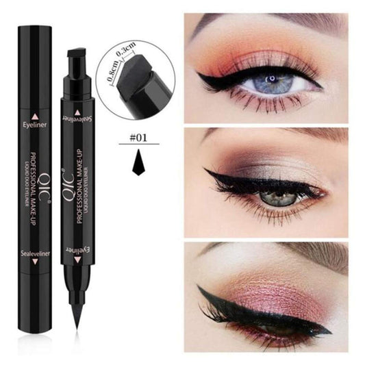 acool 2 In1 Eyeliner Stamp Liquid Eyeliner Pencil Makeup Stamps Seal Pen Stamp Eyeliner Pencil Waterproof Quick Dry Eyeliner (A)