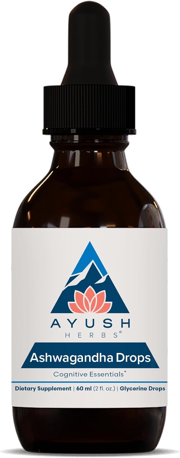 Ayush Herbs Ashwagandha Drops, Cognitive, Adrenal, and Immune Support,
