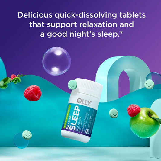 OLLY Relaxing Sleep Fast Dissolve Tablets, 3mg Melatonin, Vegan, Apple