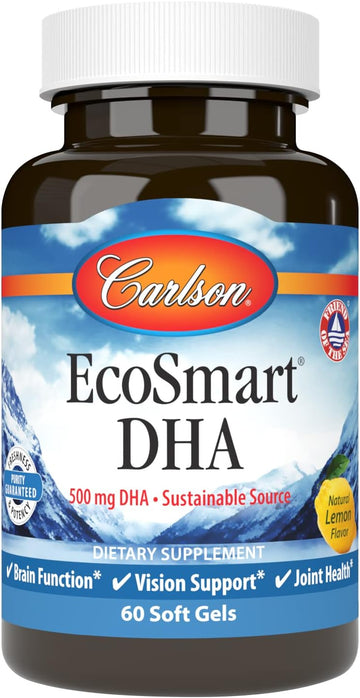 Carlson - EcoSmart DHA 500, Sustainable Source, Supports Healthy Vision & Brain Function, Lemon, 60 soft gels