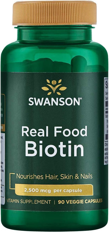 Swanson Real Food Biotin Vitamin B-7 Hair Skin Nail Metabolism Health