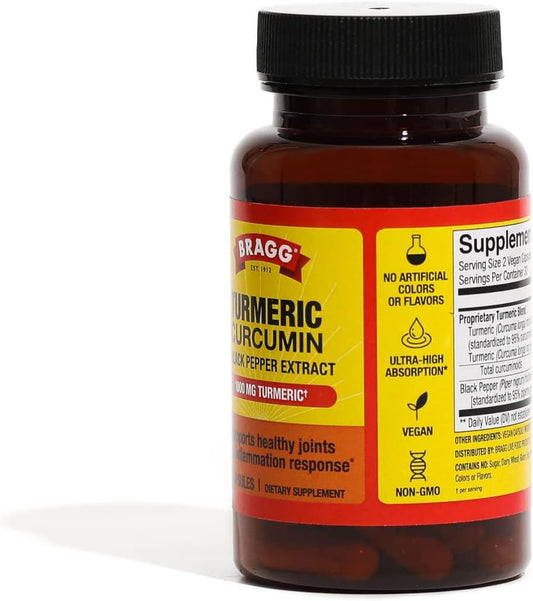 Bragg Turmeric Curcumin with BioPerine 1000mg Supplement - 95% Standar