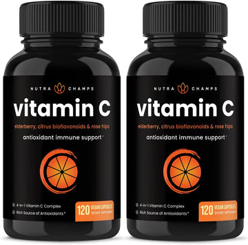 NutraChamps (2 Pack) Vitamin C 1000mg with Elderberry, Citrus Bioflavonoids & Rose Hips - 120 Capsules Vegan, Non-GMO An