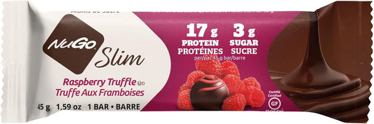 NuGo Slim Dark Chocolate Raspberry Truffle, 17g Protein, 2g Sugar, 7g 1.6 Ounces