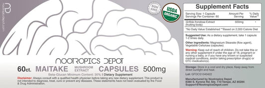 Nootropics Depot Maitake Mushroom Capsules | 500mg | 60 Count | Grifol