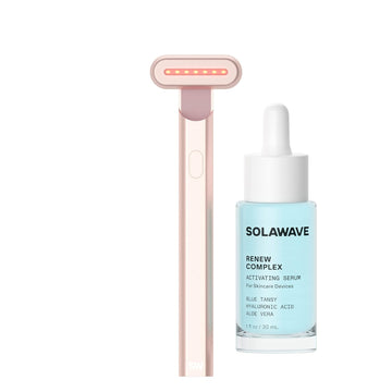 Solawave 4-in-1 Radiant Renewal Wand and Serum Bundle, Face Skincare Wand with Facial Massager, Facial Wand with Renew Complex Serum (Rose Gold)