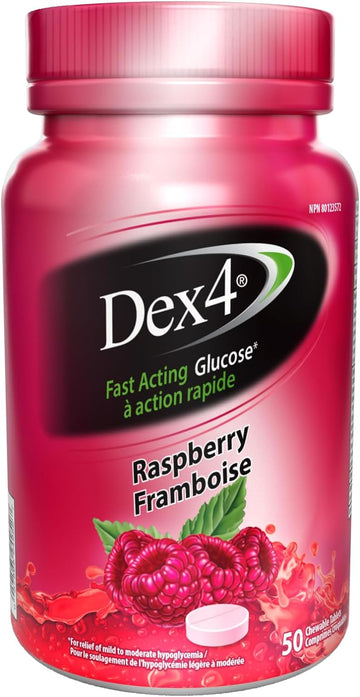 Dex4 Glucose Tablets, Raspberry, 50 Count Bottle, Each Tablet Contains