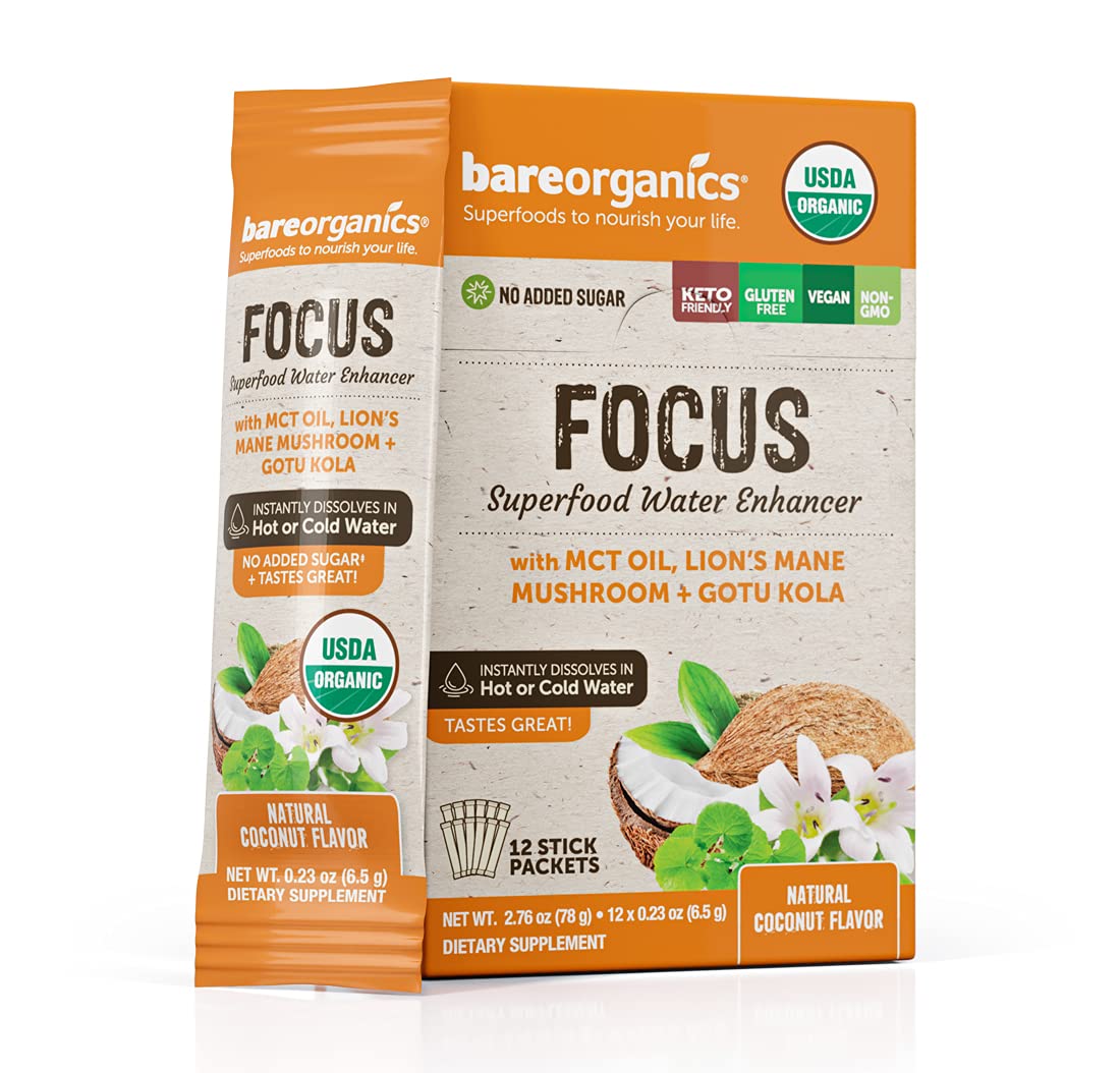 BareOrganics On-The-go 12ct Focus Blend (Superfood Water Enhancer)