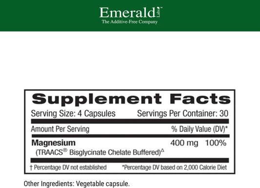 Emerald Labs Magnesium 400 mg (in 4 Capsules) - Dietary Supplement as