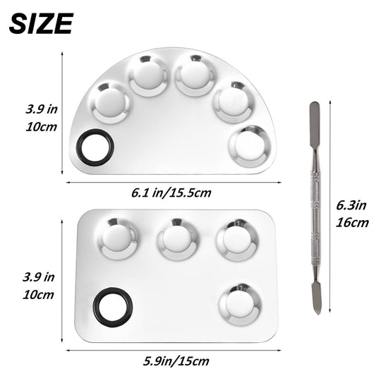 LAKE of FIRE Stainless Steel Makeup Palette, Professional Cosmetics Makeup Mixing Palette with Spatula for Mixing Foundation Nail-Art 6''x4'' Silver 2 pcs