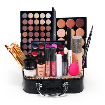 All-in-one Holiday Makeup Gift Set | Makeup Kit for Women Full Kit SilverPortable Makeup Case Lipstick, Lip Gloss, Eye Shadow, Mascara, Blush, Lip Pencil, Brush, etc Carry All Trunk Makeup Set Makeup Kit for Women Full Kit (BL-40)