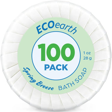 EcoEarth Hotel Soap Bars (Spring Breeze, 1 , 100 Pack), Travel Size Luxury Bulk Amenities Bar Soap, Small Individually Wrapped Round Soap, Mini Toiletries for Airbnb, Motel, Guest Bath