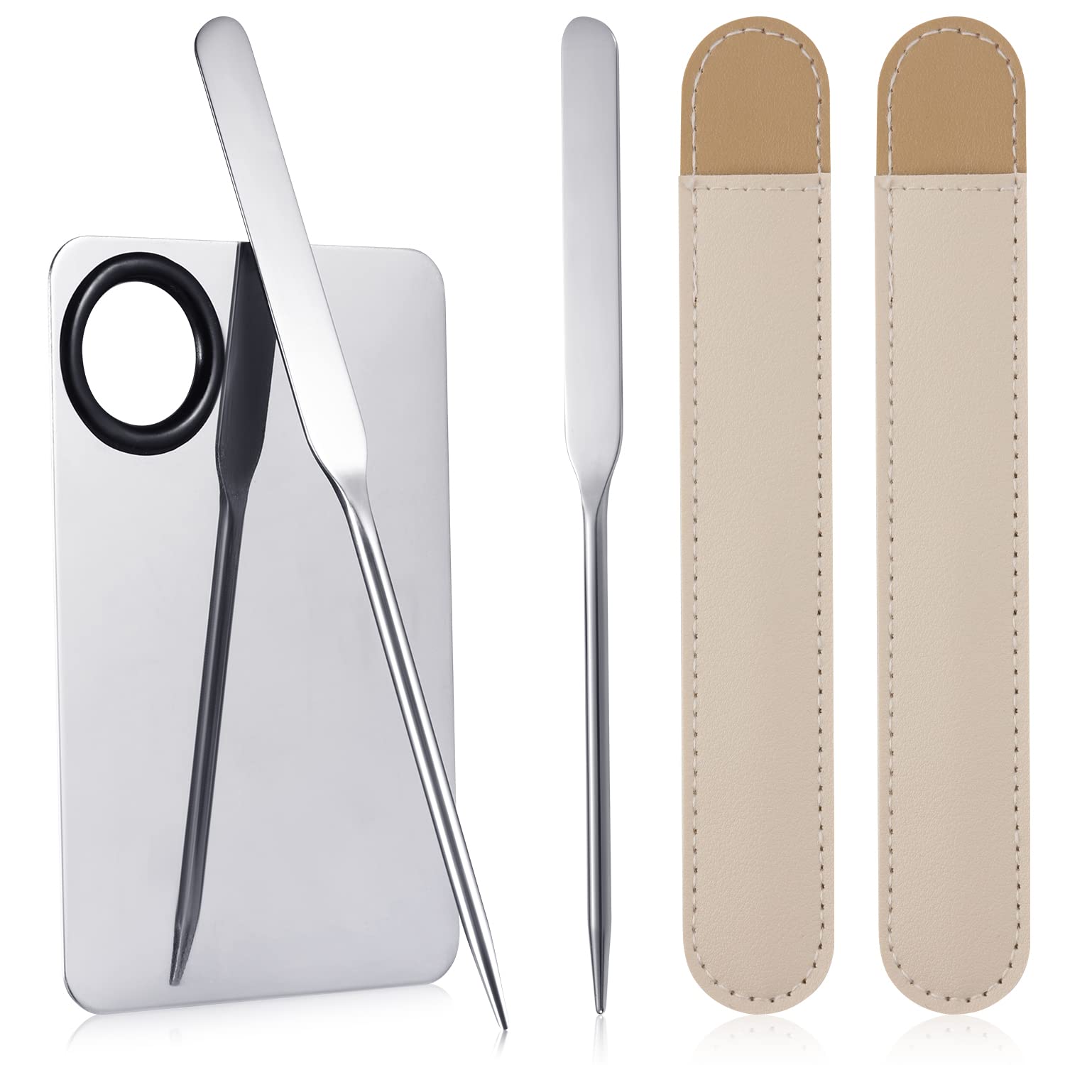 Spatula Makeup Tool, 2pcs Reusable Metal Cosmetic Spatula Makeup Spatulas Stainless Steel Mixing Palette Spatula Storage Bag Artist Tool Beauty Salon