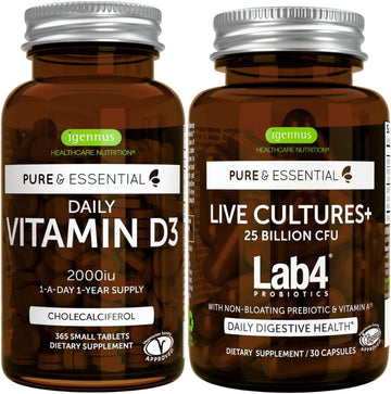 Daily Vitamin D3 + Live Cultures+ Lab4 Probiotics Bundle, 365 2000Iu V