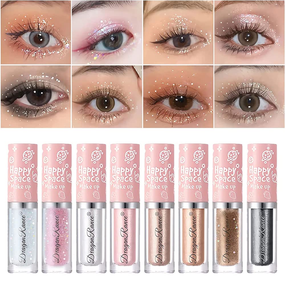 SWETIYOU Sparkly Eyeshadow Glitter, 8 PCS Liquid Glitter Eyeshadow Eyeliner, Korean Makeup Sparkling Eyeshadow Eyeliner Eyelid, Quick Drying and Pigmented Loose Glitter Glue for Crystals Eye Makeup