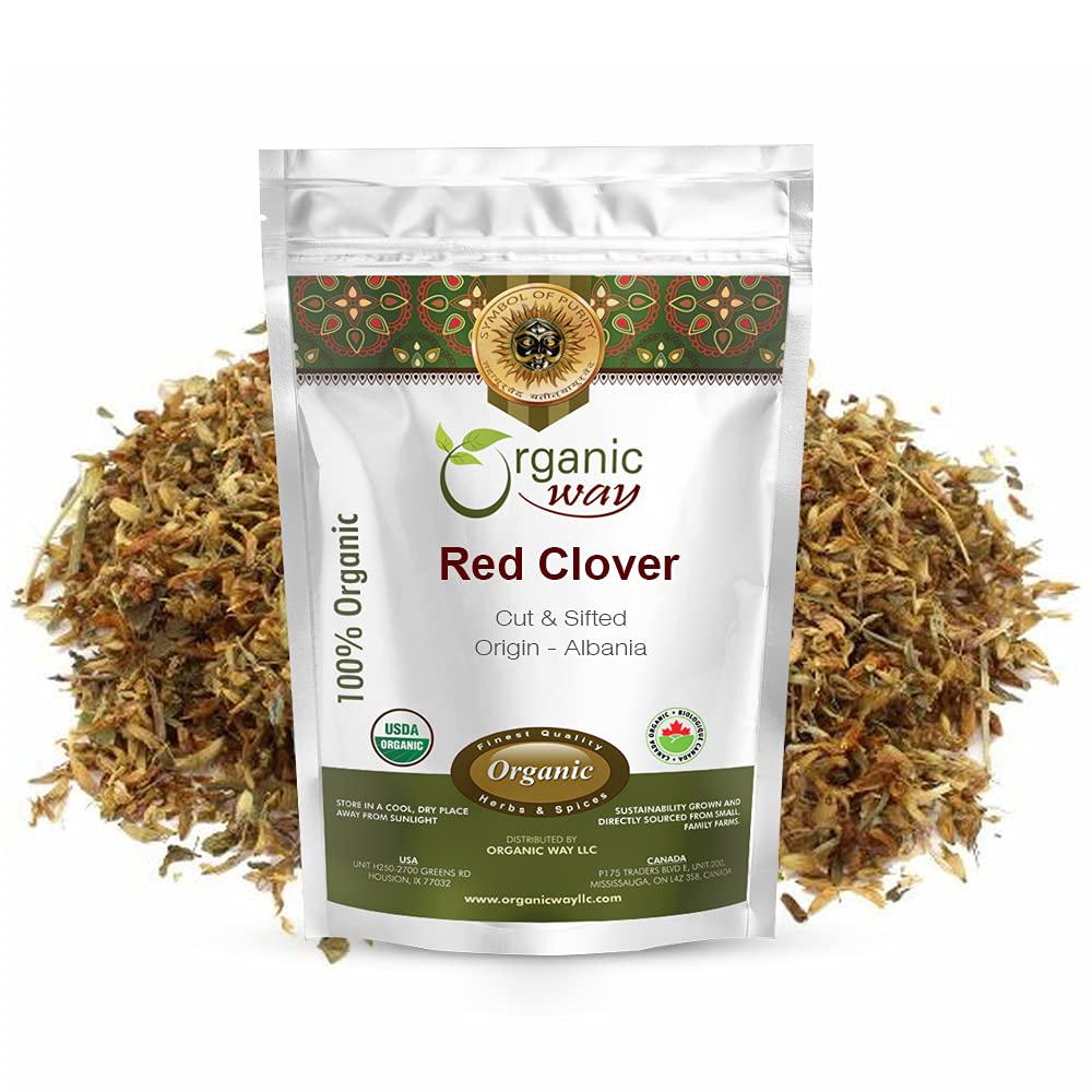 Organic Way Red Clover Flower Cut & Sifted (Trifolium pratense) - Herbal Tea | European Wild-Harvest | Organic & Kosher Certified | Non GMO & Gluten Free | USDA Certified | Origin - Albania
