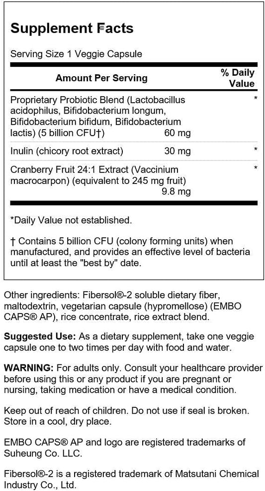 Swanson Cranberry Probiotic 5 Billion Cfu 60 Veg Capsules
