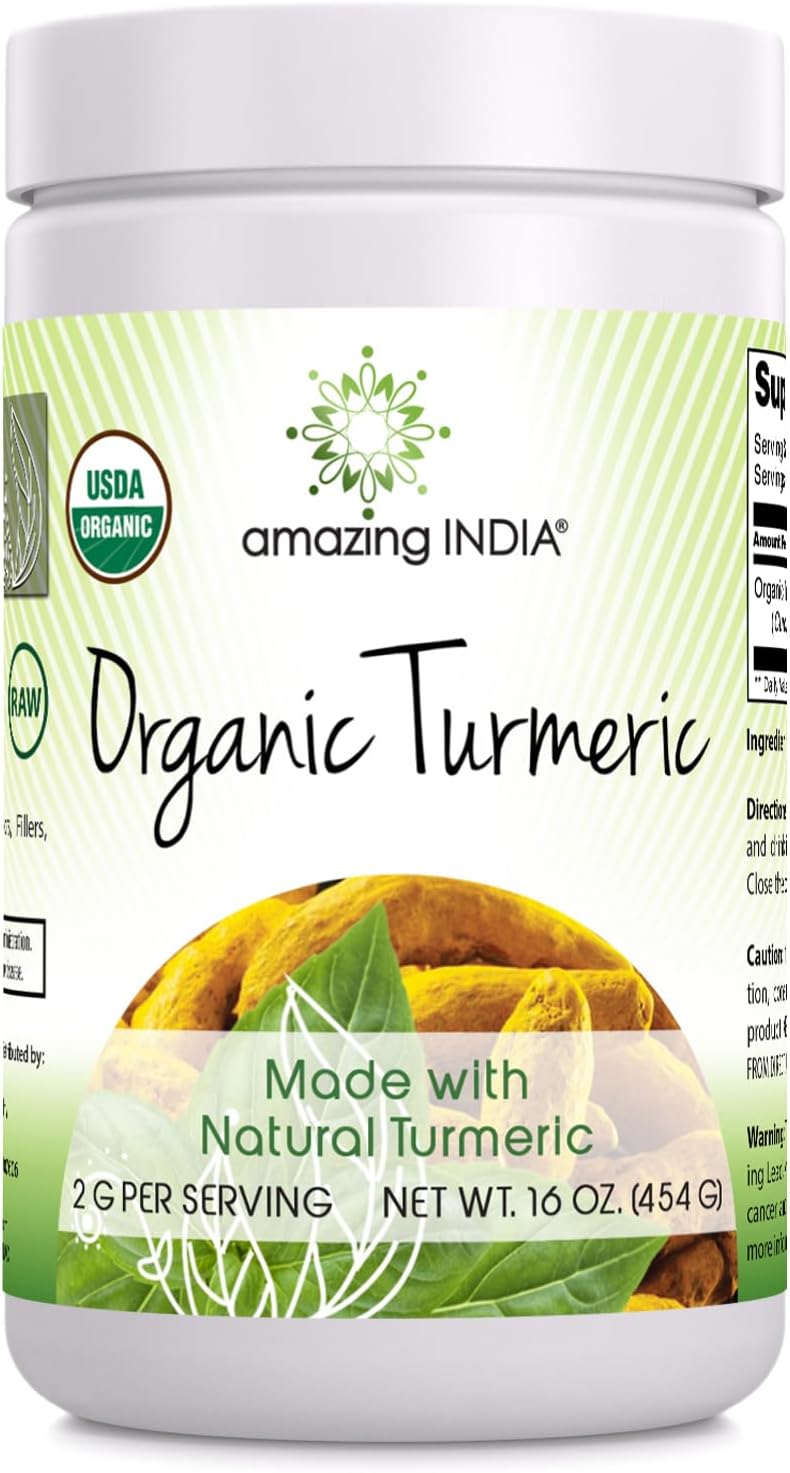 Amazing India USDA Certified Organic Turmeric Powder 16 Oz (1 Lb) Supp