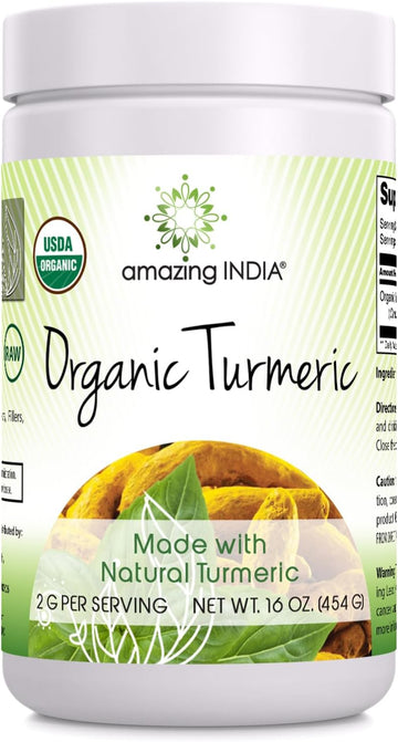 Amazing India USDA Certified Organic Turmeric Powder 16 Oz (1 Lb) Supp